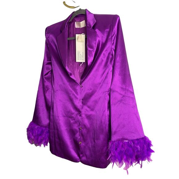 Bronx and Banco Odessa Silk Feathered Mini Blazer Dress Cocktail Party Sz 2 - Picture 5 of 12